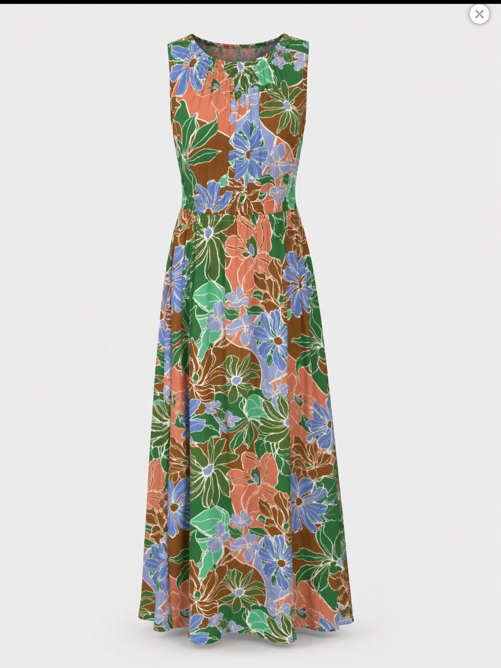 Shoshanna Divina Floral Maxi Dress in Green, Rust & Blue